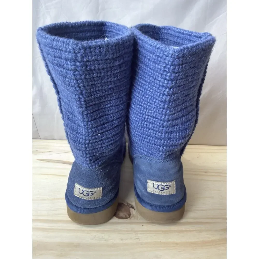 UGG Classic Cardy Mid Calf Knit Crochet Boots women’s Size 6 Sheepskin Footbed